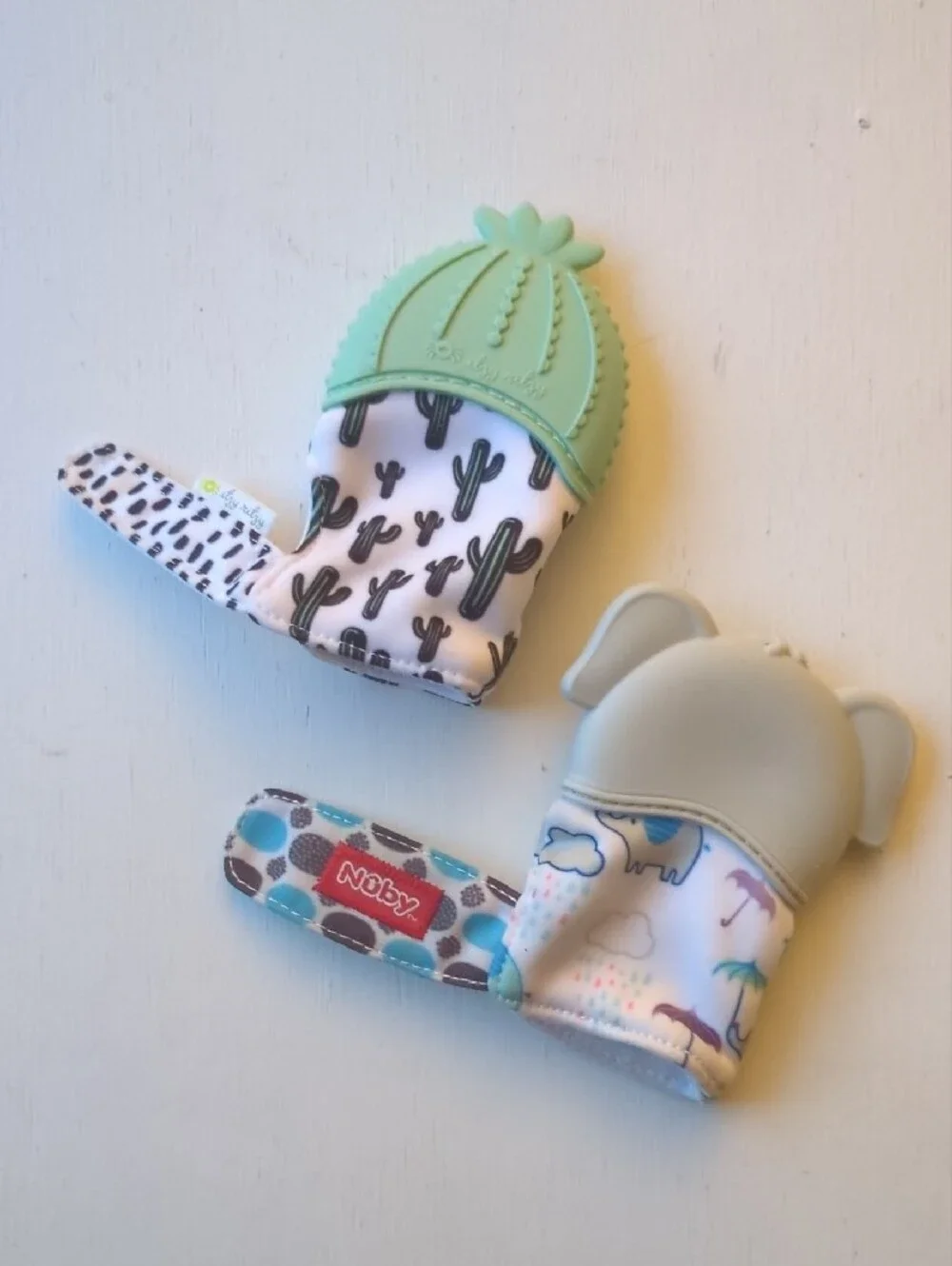 Set Of 2 Baby Teething Mittens - Nubby Elephant And Itzy Ritzy Cactus
